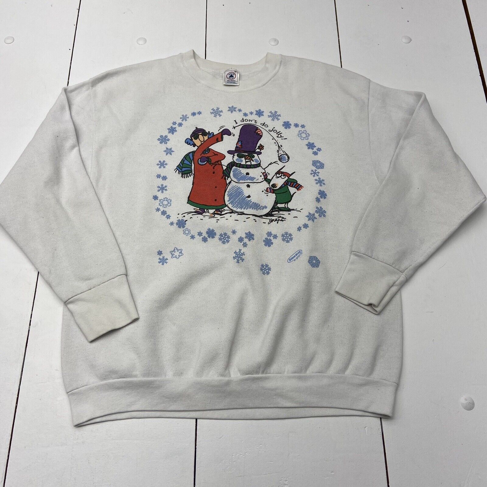 Vintage Delta Holiday Shoebox Comic White Crew Pullover Sweatshirt Adult Size XL
