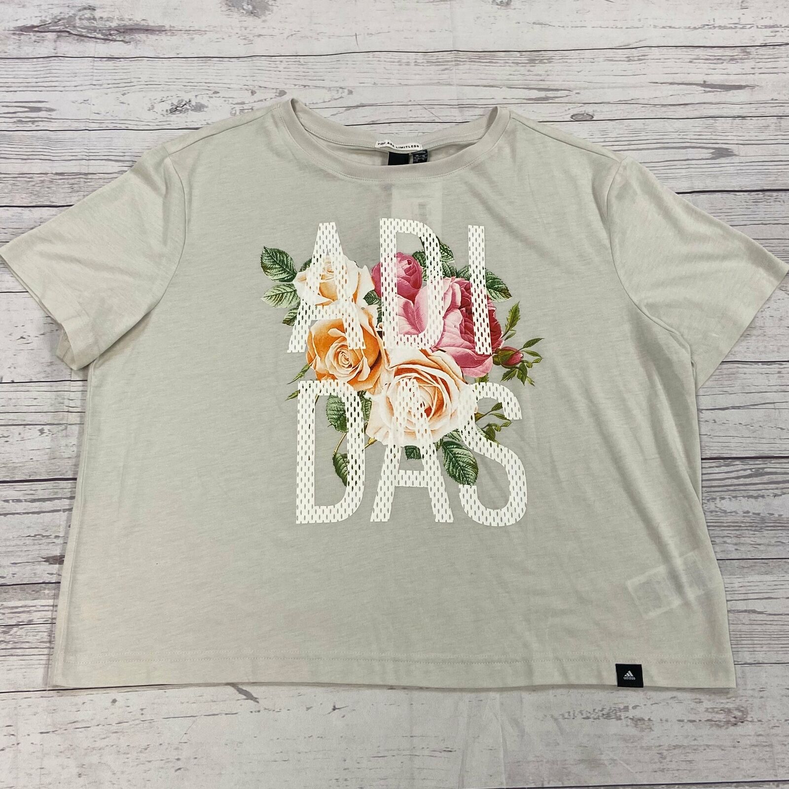 Adidas Gray Athletic Short Sleeve T-Shirt Floral Graphic Women Size XL NEW *