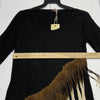 T Party Boutique Black Long Sleeve Bleach Fringe Blouse Shirt Women Size S NEW