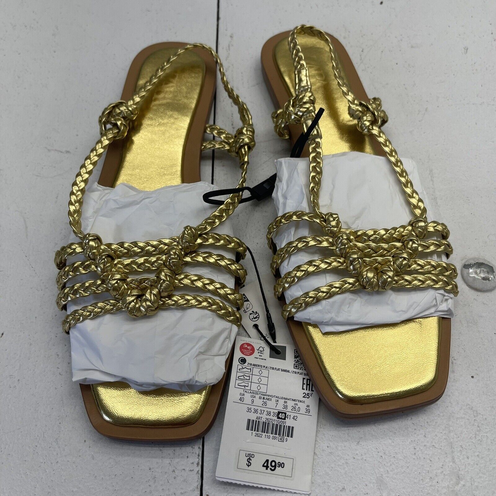 Zara Gold Woven Rope Sandals Women's Size 9 New - beyond exchange
