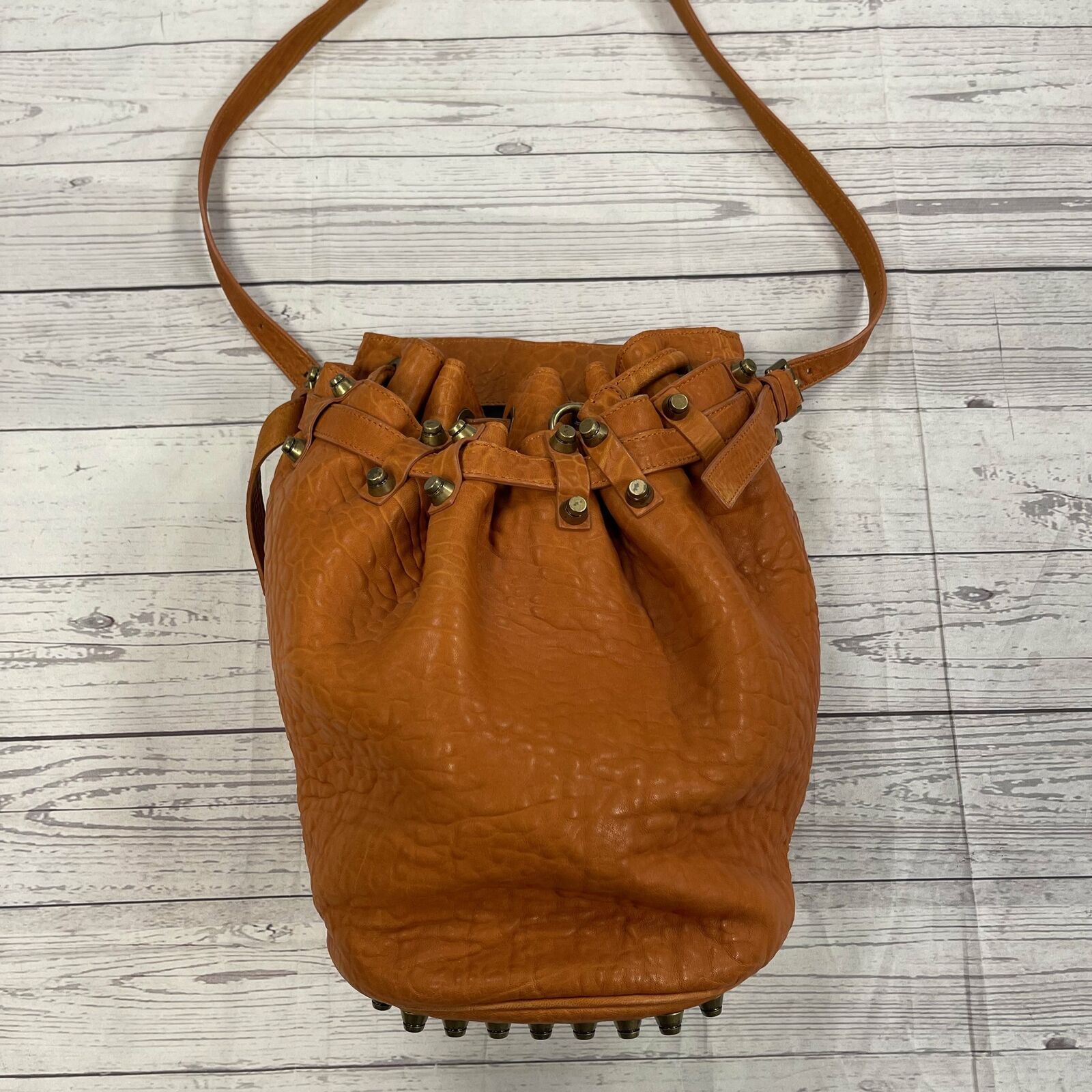 Alexander Wang Tangerine Leather Studded Bucket Handbag Purse NEW * -  beyond exchange