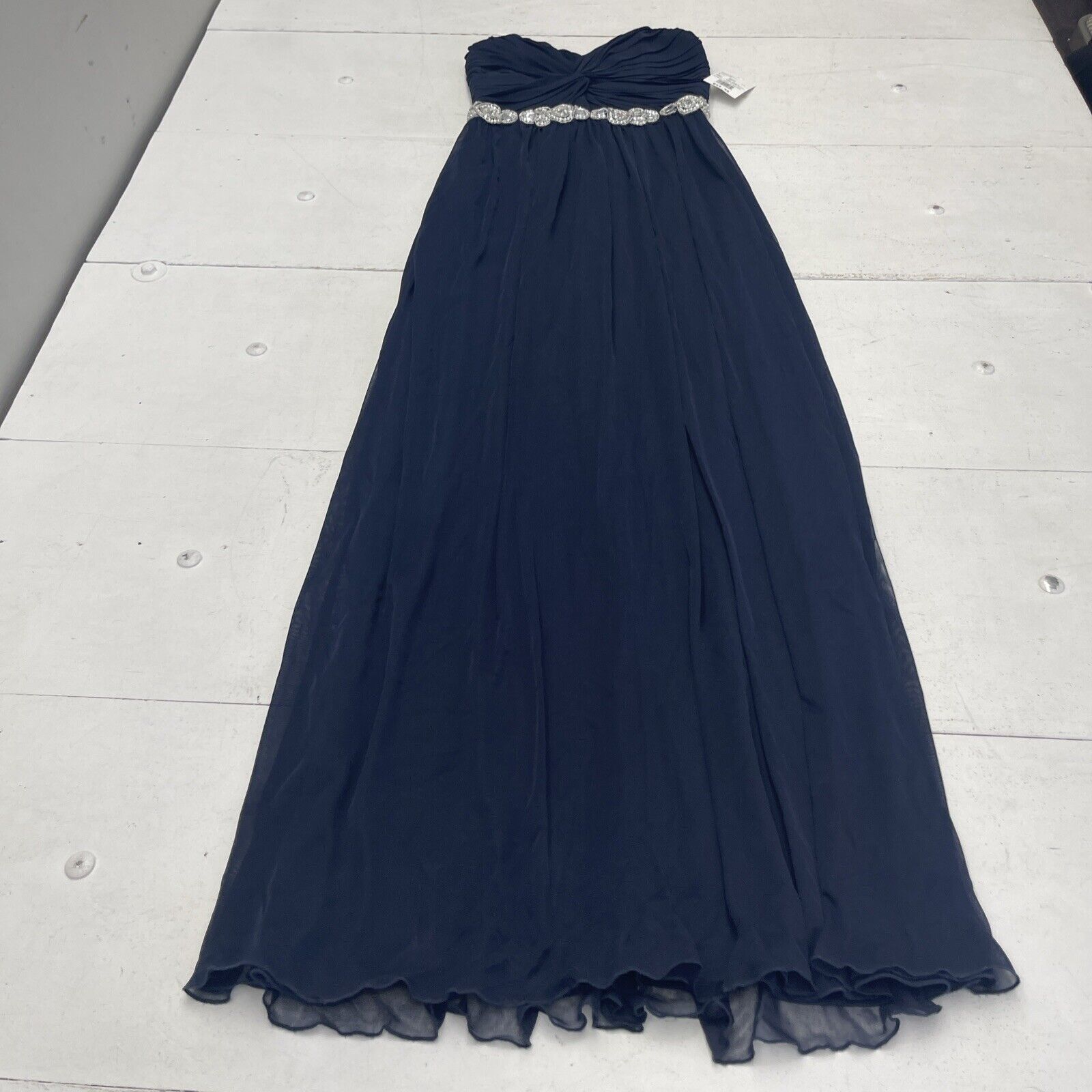 Davids Bridal City Triangles Navy Blue Jeweled Waist Dress Women's Siz -  beyond exchange