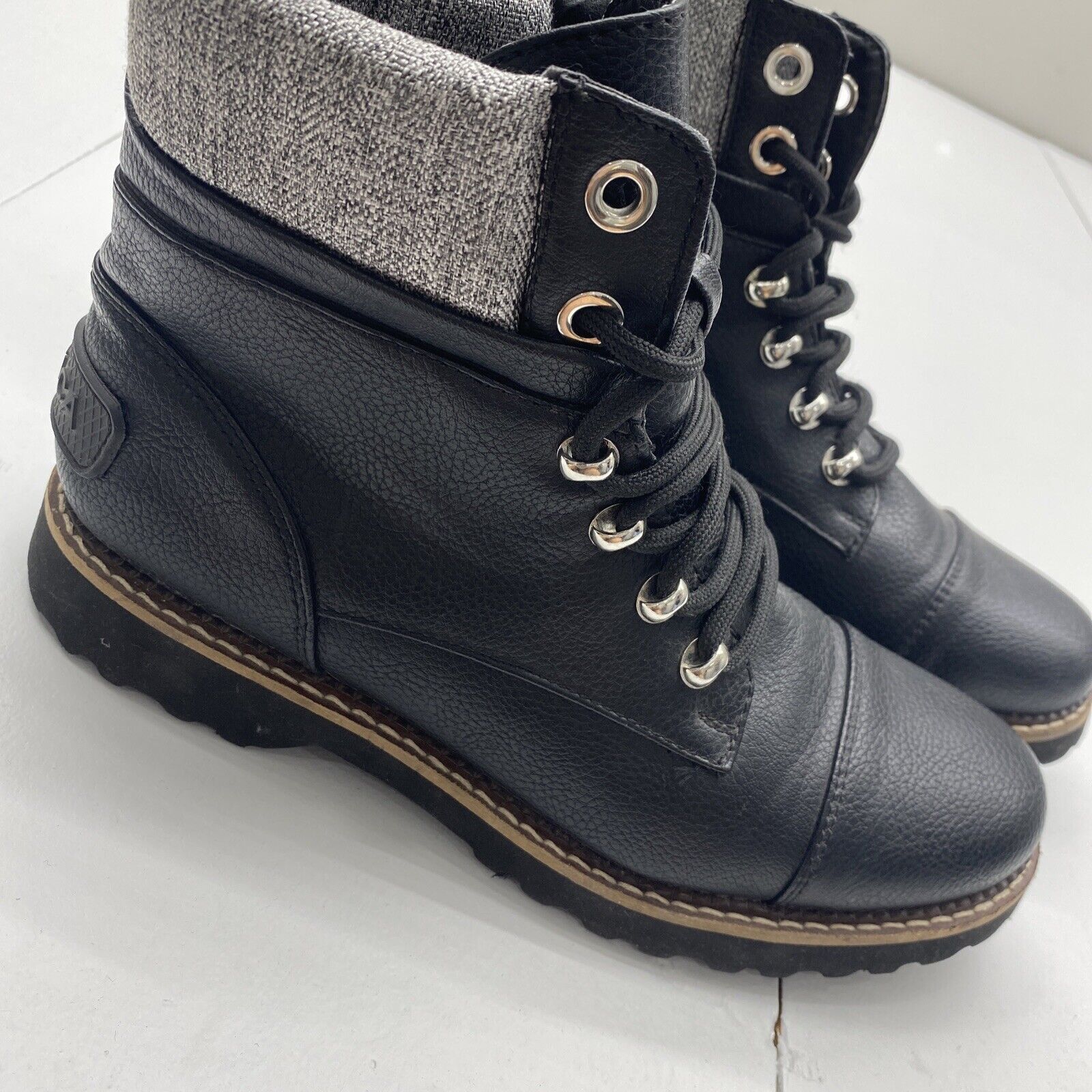 Nautica Faylene Black Faux Leather Cap Toe Lace Up Boots Women's Size -  beyond exchange