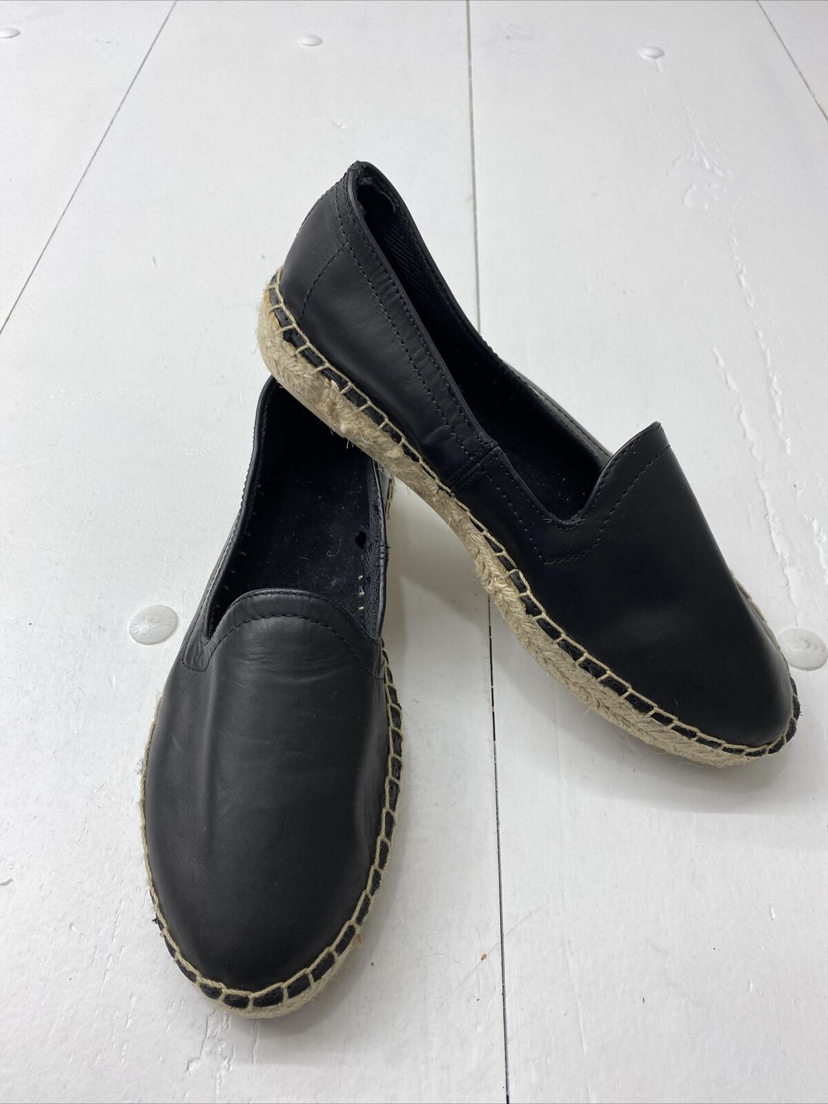 Gap Black Leather Espadrille Loafers Slip On Shoes Round Toe Women’s Size 9  New