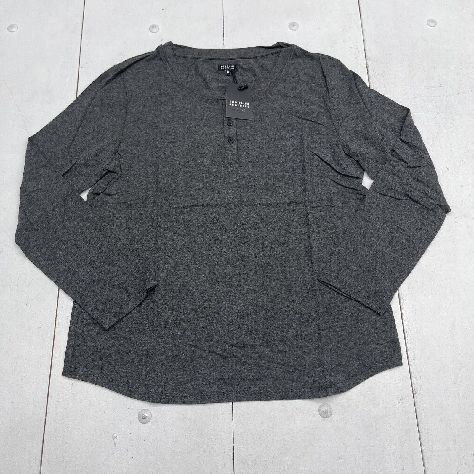 Two Blind Brothers Dark Grey Long Sleeve Henley Mens Size XL New