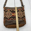 Myra Bag Brown Red Yellow &amp; Tan Aztec Print Leather/Cotton Crossbody Purse*