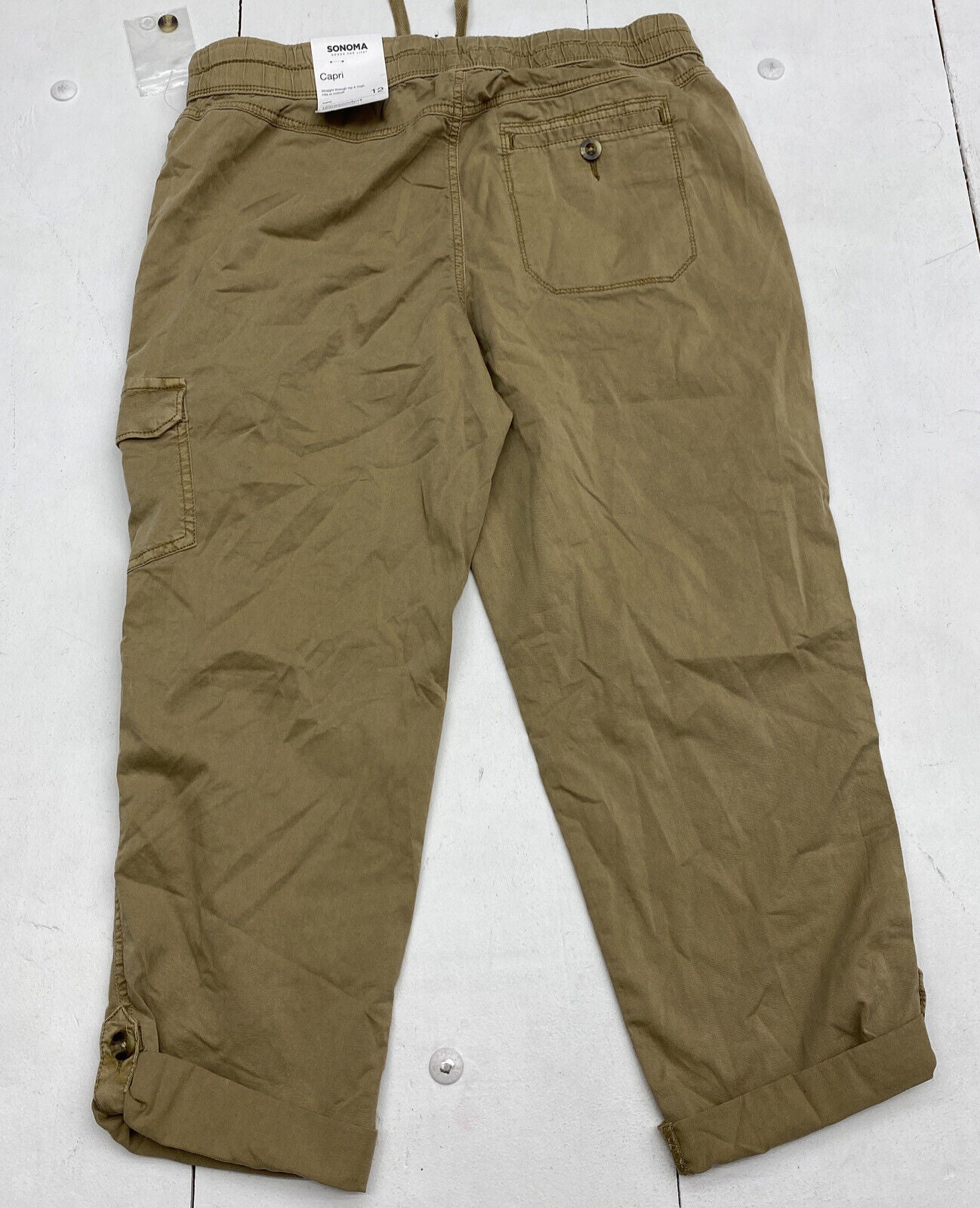 Sonoma Tan Comfort Waist Cargo Capri Pants Womens Size 12 New