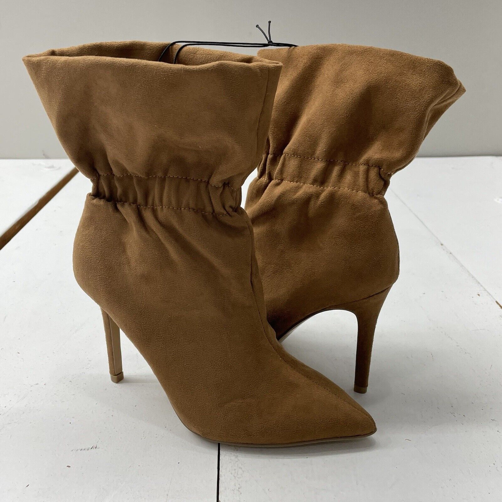 Express Brown Suede Heel Boots Paper Bag Booties Womens Size 7.5 NEW