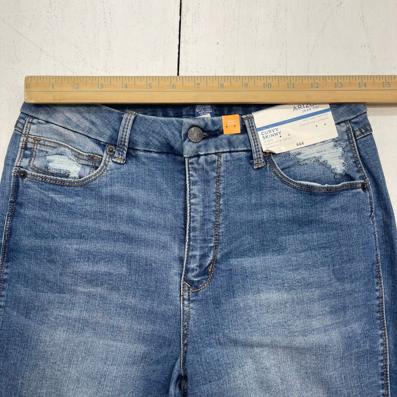 Arizona Jean Co Curvy High Rise Distressed Skinny Jeans Women's Size 1 -  beyond exchange