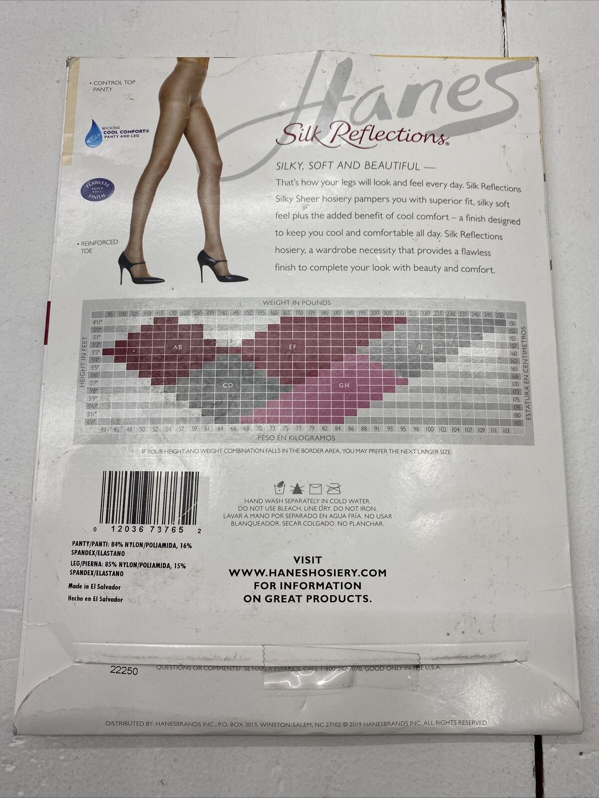Silk Reflections Control Top Reinforced Toe Pantyhose Q00718 Size