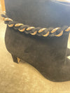 Karl Lagerfeld Maggie Black Suede￼ Gold Chain Heel Bootie Women’s Size 8
