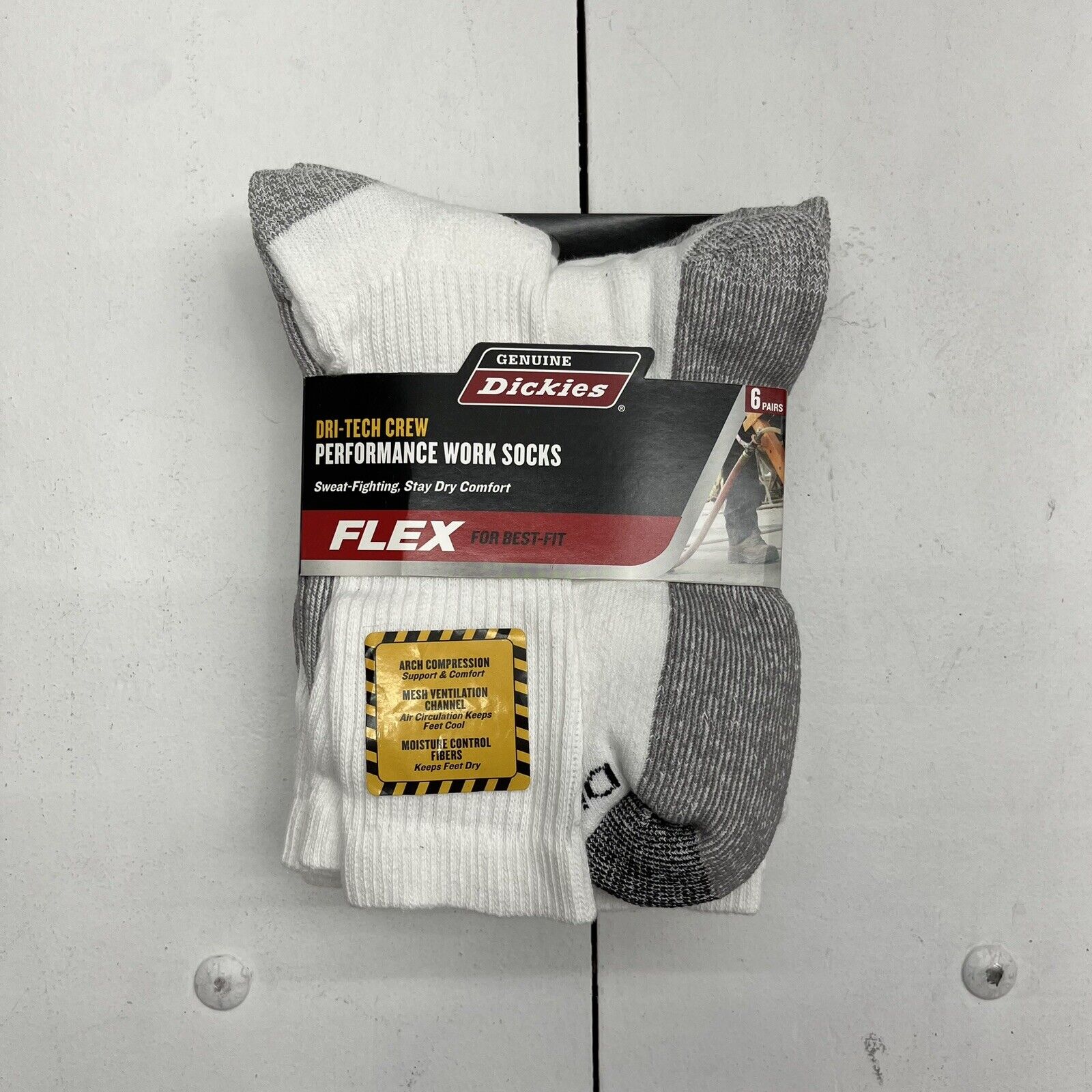 Dickies 6 Pair Of White Dri-Tech Crew Flex Work Socks Men’s Size 6-12 NEW