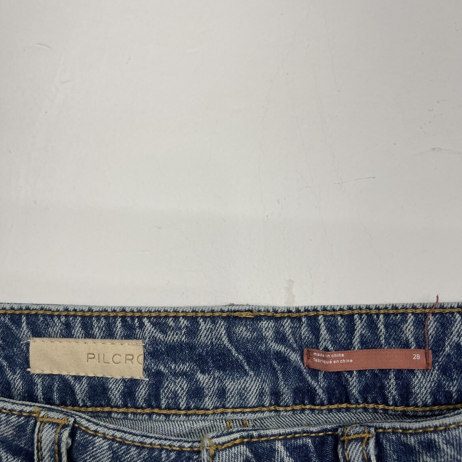 Pilcro Yaya Mid Rise Crop Flared Distressed Blue Jeans Women's 28