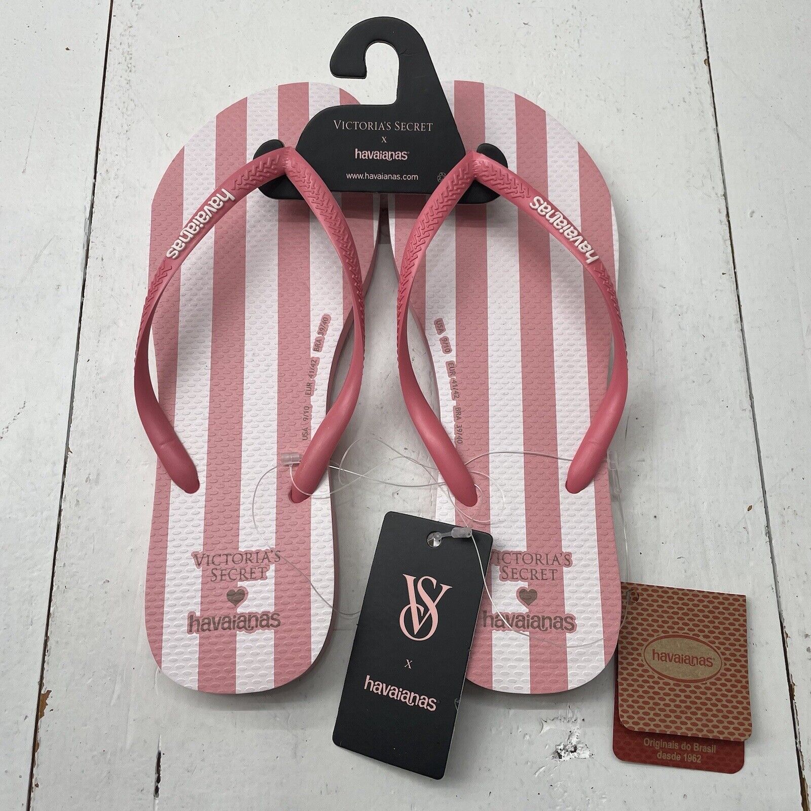 Havaianas x Victoria's Secret Pink White Stripe Slim Flip Flops