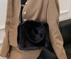 Small Black Crossbody Tote Bag Shoulder Bag Fleece Faux Fur Hobo Handbag New