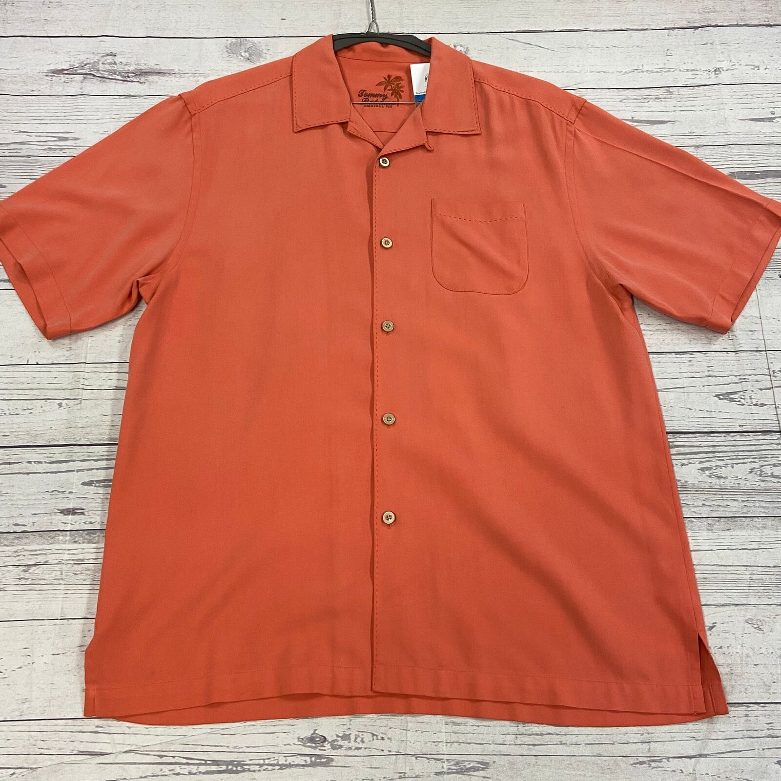 Tommy Bahama Orange Button Up Short Sleeve Silk Shirt Men Size M Original Fit