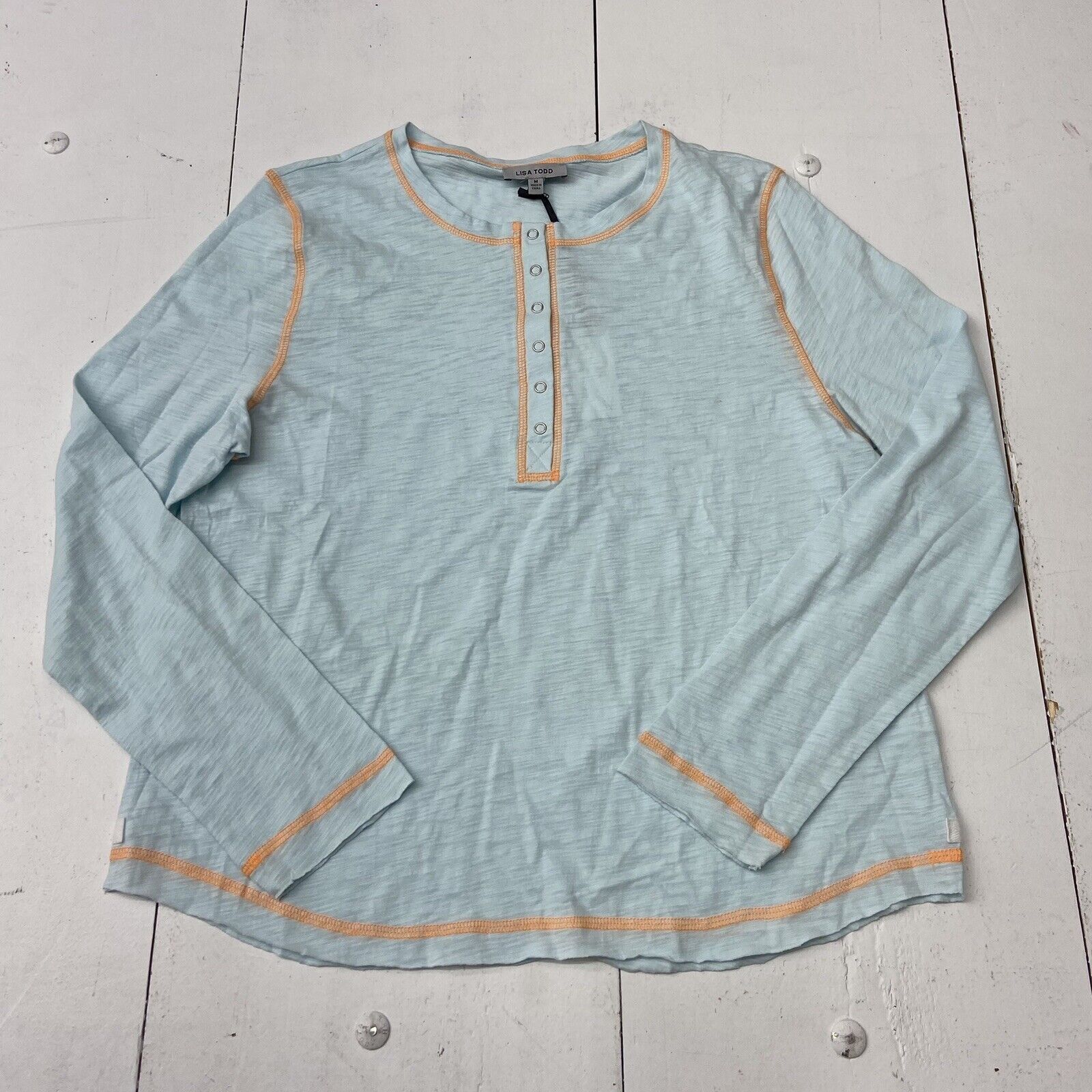 Lisa Todd Baby Blue Long Sleeve Jersey T-Shirt 1/4 Button Women Size M NEW