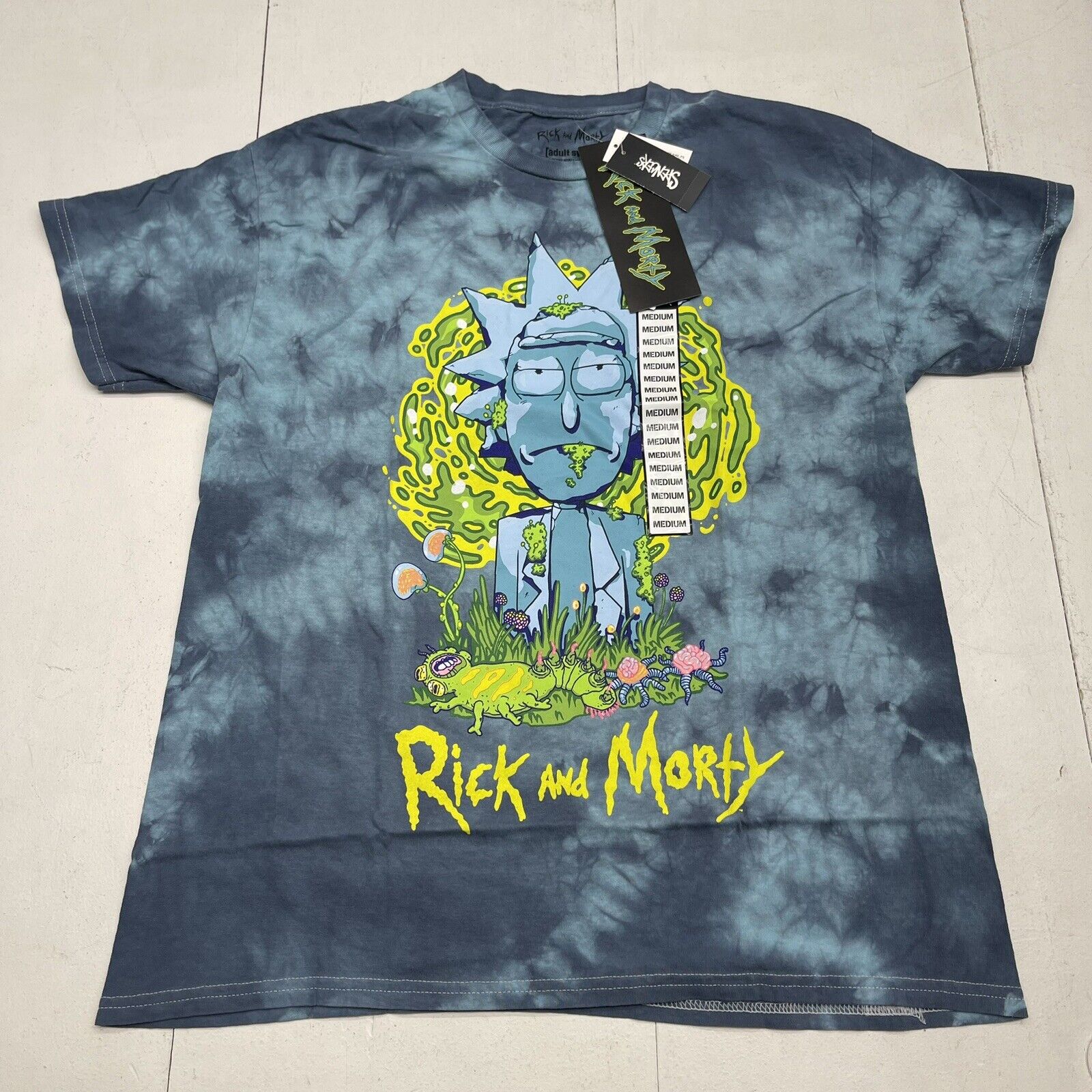 Rick & Morty Ricktanical Blue Tie Dye Graphic Short Sleeve T Adults Medium New
