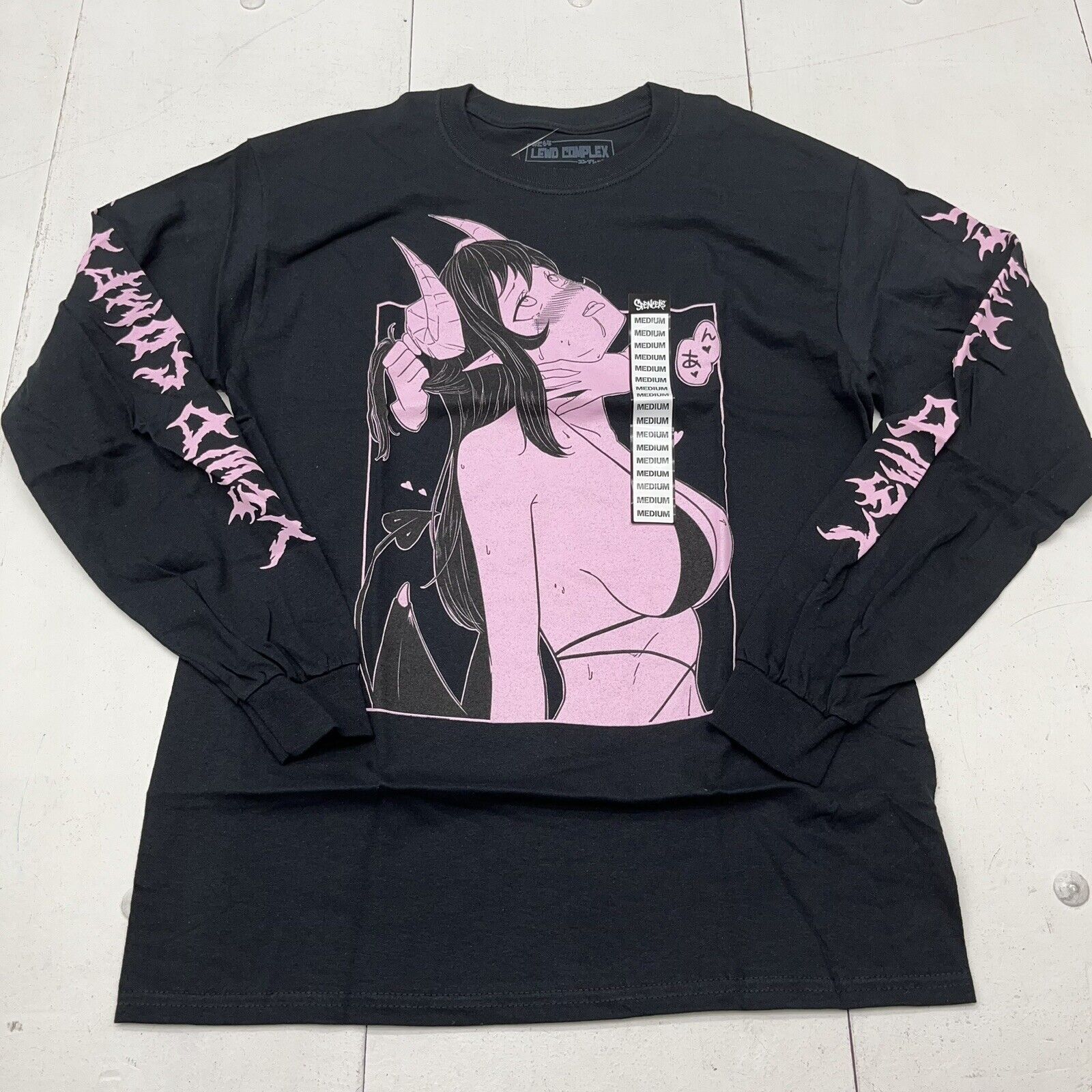 Lewd Complex Black Anime Graphic Long Sleeve T-Shirt Adult Size M NEW Spencer’s