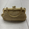 Gold Straw Woven Small Clutch With Crossbody Strap NEW