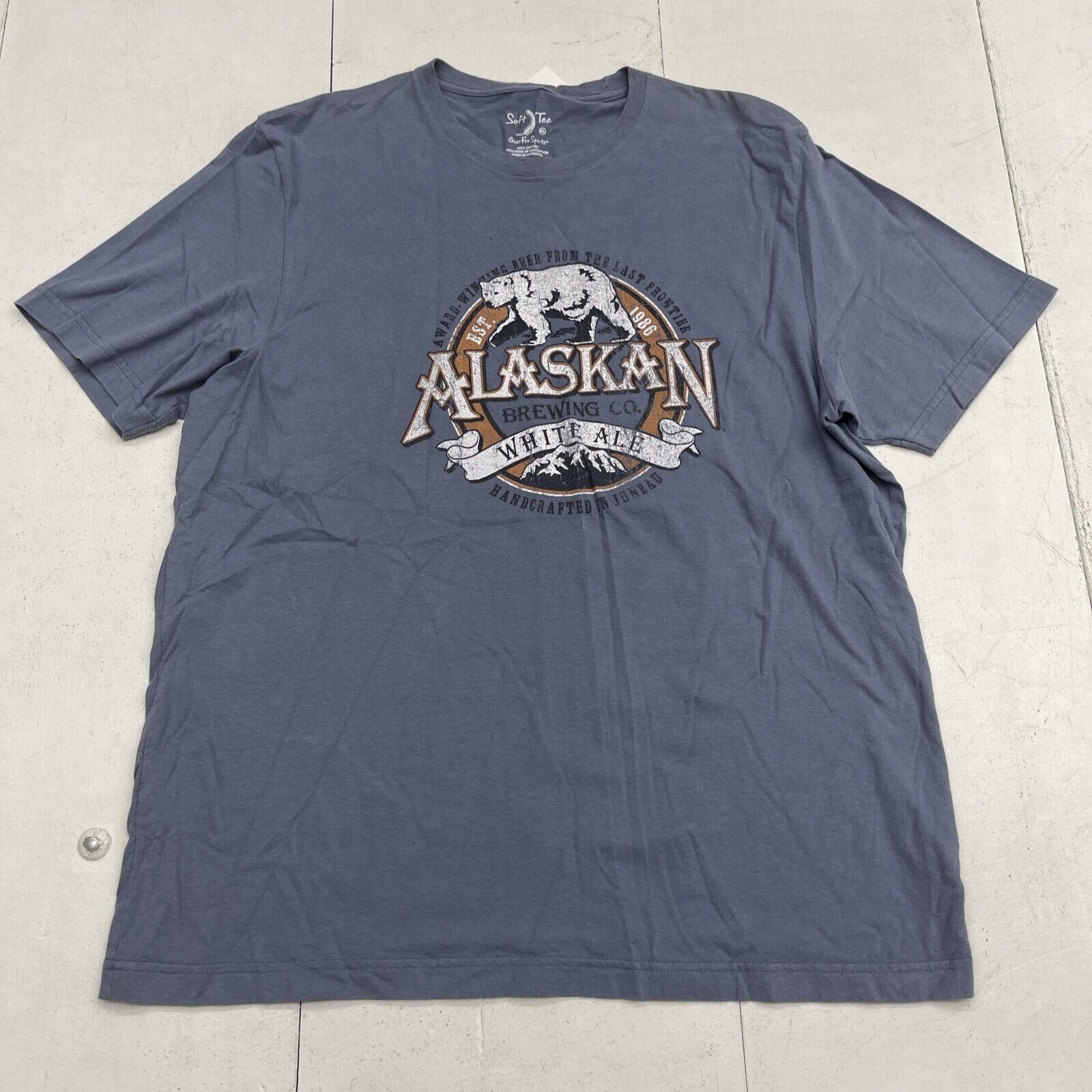 Soft Tee Blue Alaskan White Ale Brewing Graphic Short Sleeve T Mens Size XL*