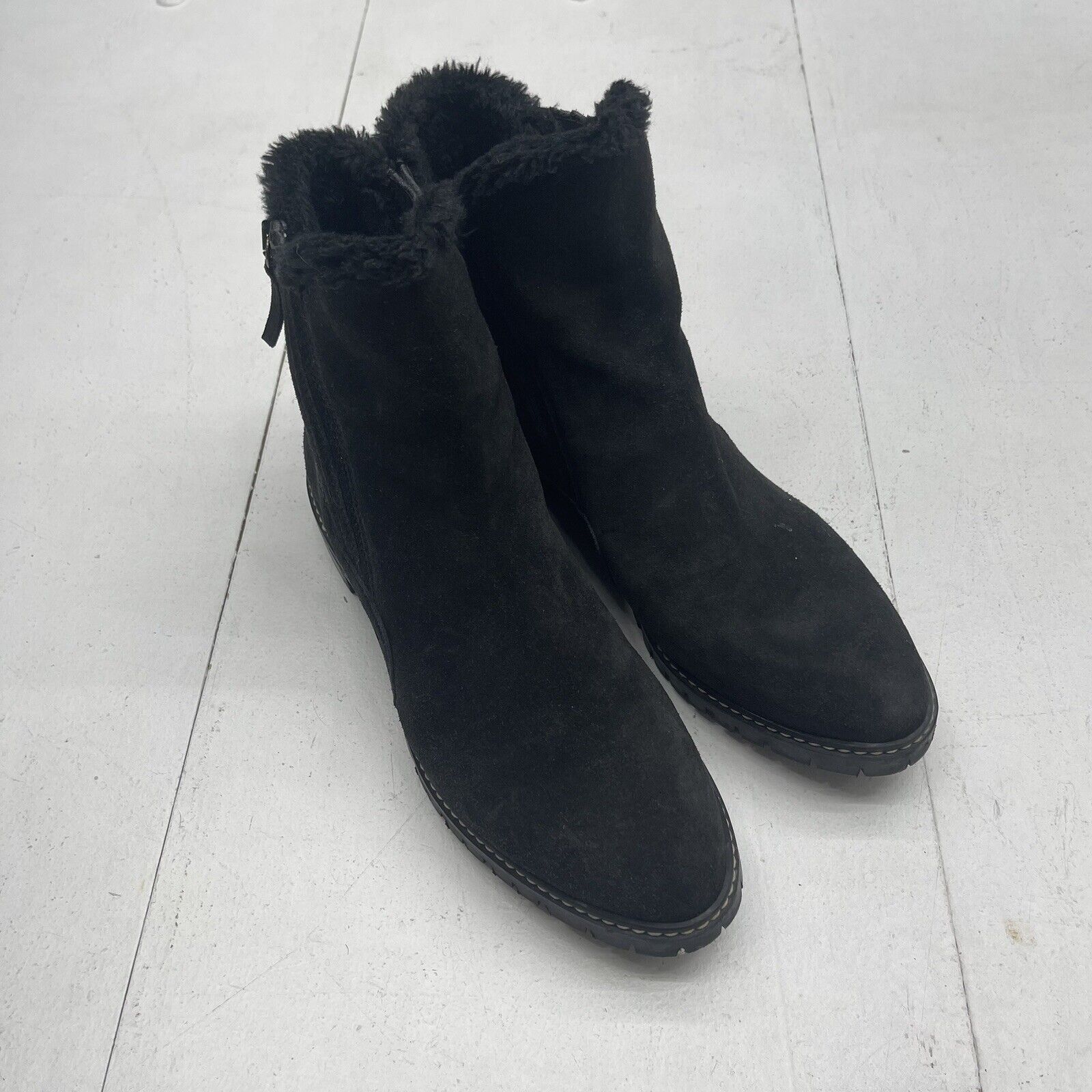 Stuart Weitzman Black Faux Fur Lined Side Zip Suede Ankle Boots Women’s 8.5