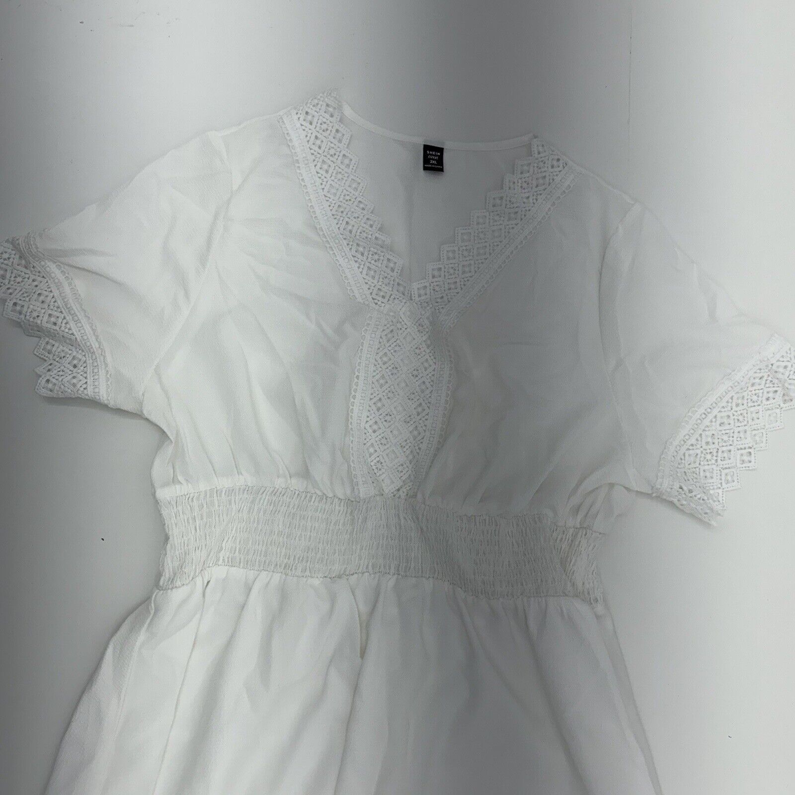 SHEIN Curve White Dress Full Length Lace Hem Detail Short Sleeve