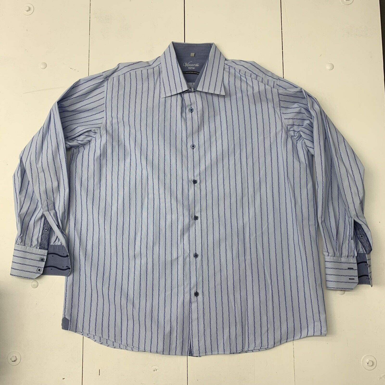 Visconti Mens Light Blue Striped Long Sleeve Button Up Size 2XL