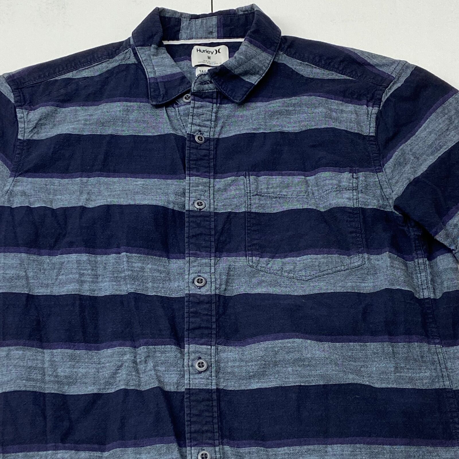 Hurley Blue Striped Short Sleeve Button Up Shirt Men Size M