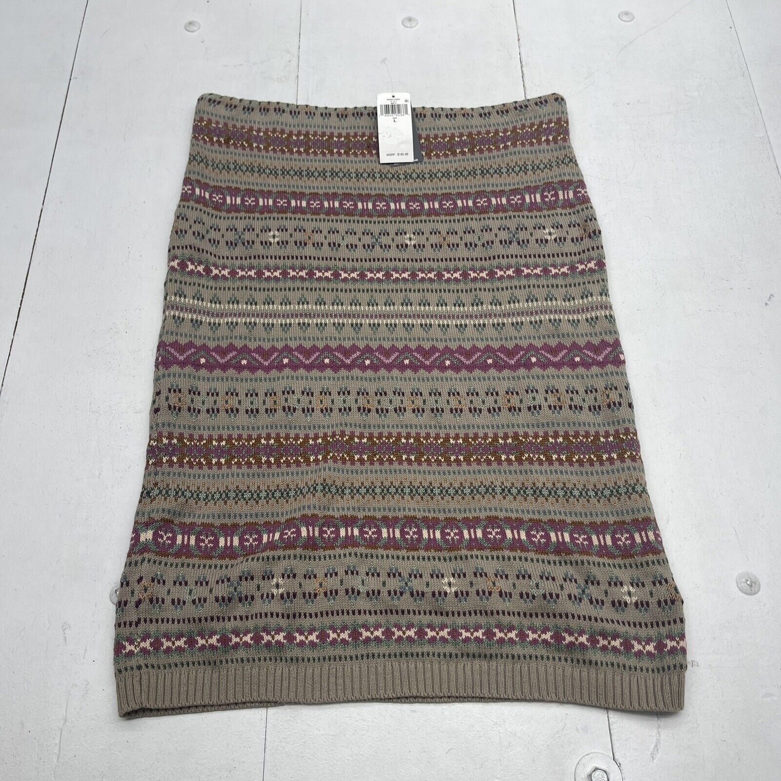 Lauren Ralph Lauren Fair Isle Linen Blend Knit Pencil Skirt Women’s Large New