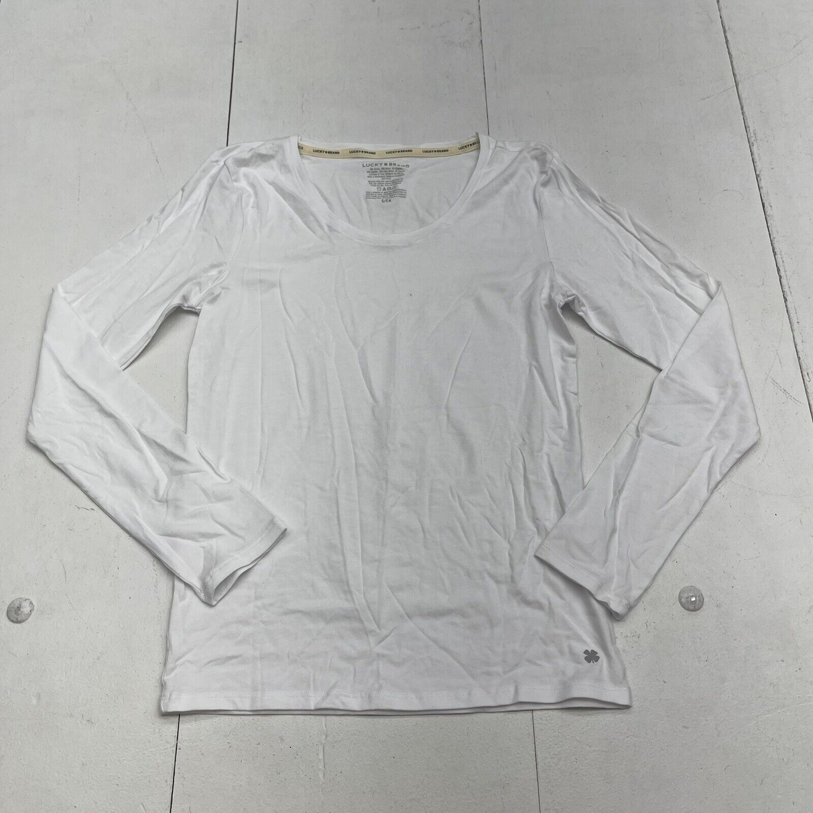 Lucky Brand White Cotton Blend Long Sleeve T Shirt Women’s Small NWOT