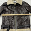 The Leather Gems Brown Faux Leather Shearling Bomber Jacket Men Size Large