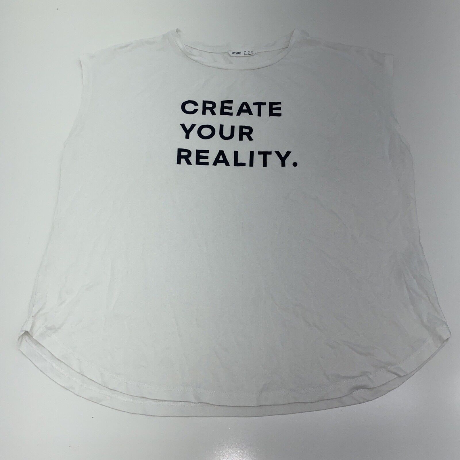 Oysho White Tank Sleeve T-Shirt Create Your Reality Women’s Size Medium