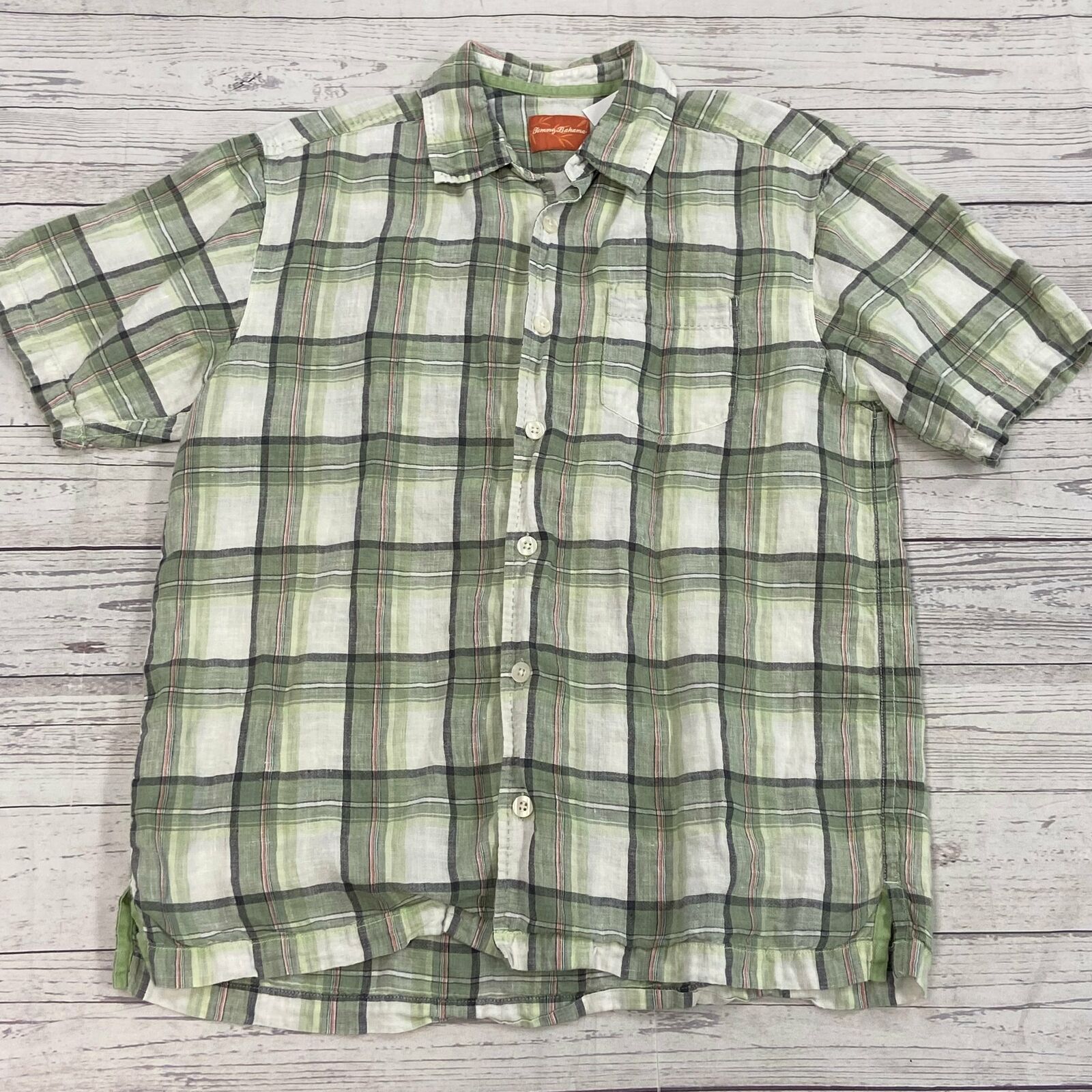 Tommy Bahama Green Plaid Short Sleeve Button Up Shirt Men Size M