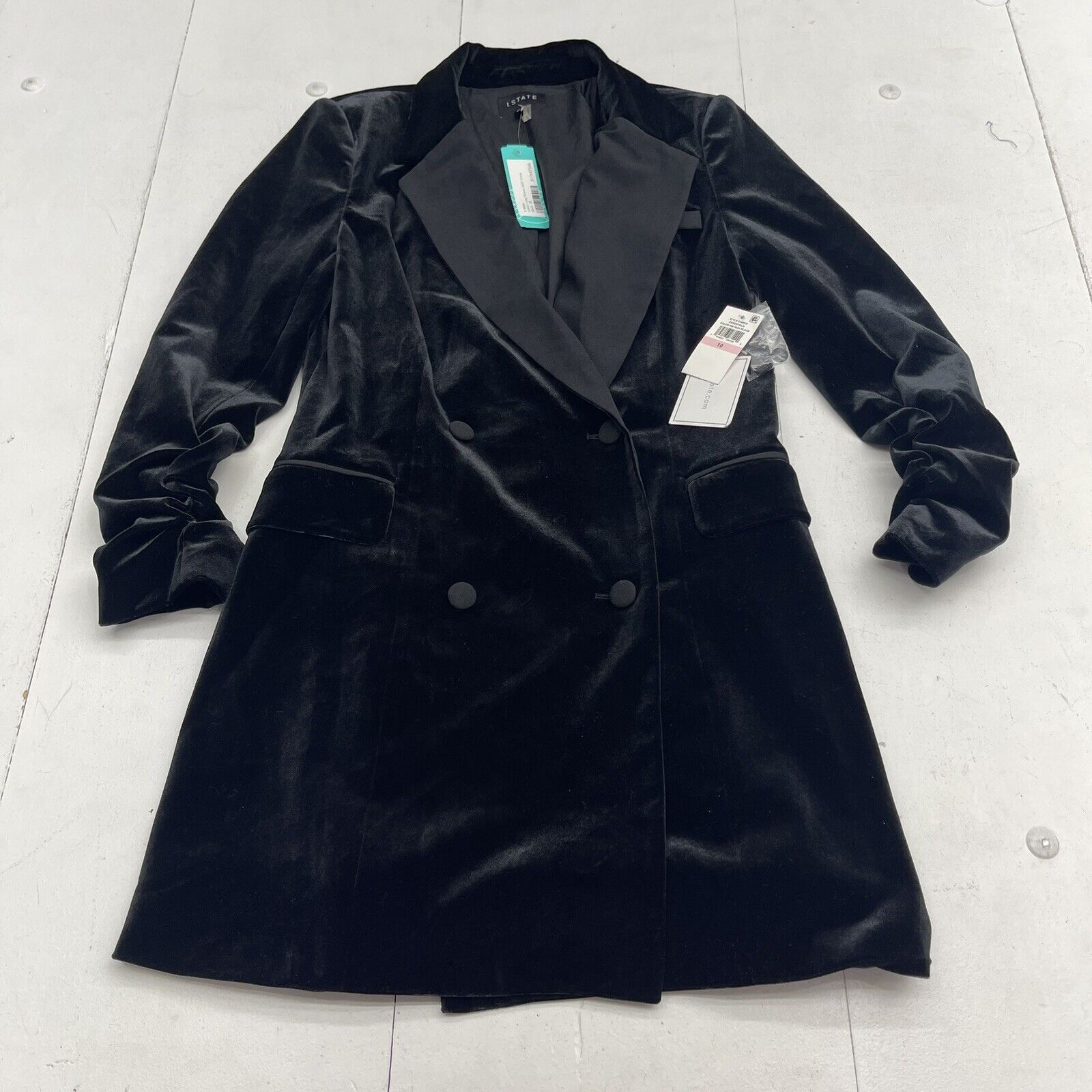 1 State Ruched Black Velvet Blazer Dress Women’s 10 New $139