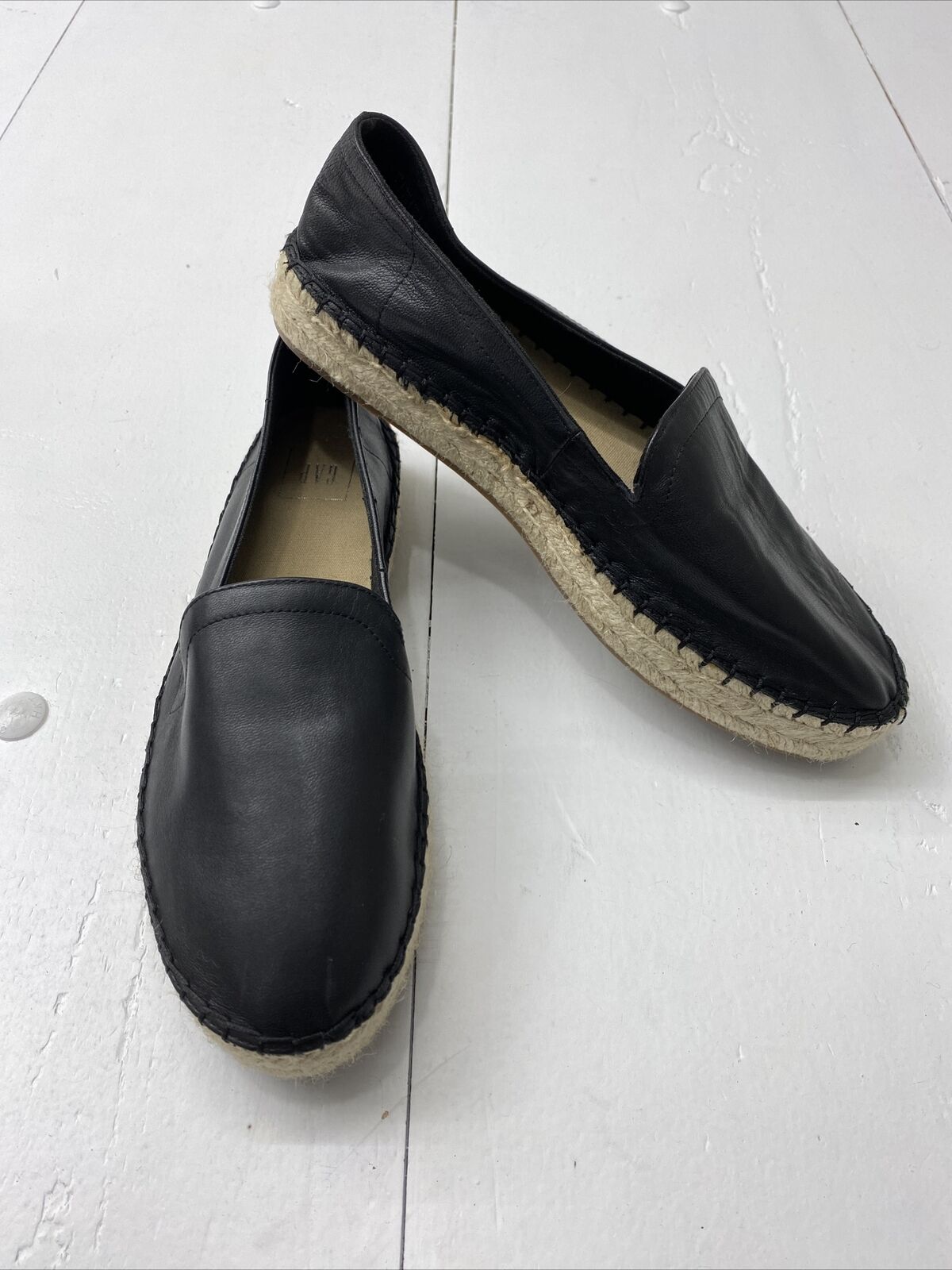 Gap Black Leather Espadrille Loafers Slip On Shoes Black Stitch￼ Women -  beyond exchange