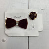 Brand Q Burgundy Rose Gold bow tie &amp; Label Pin