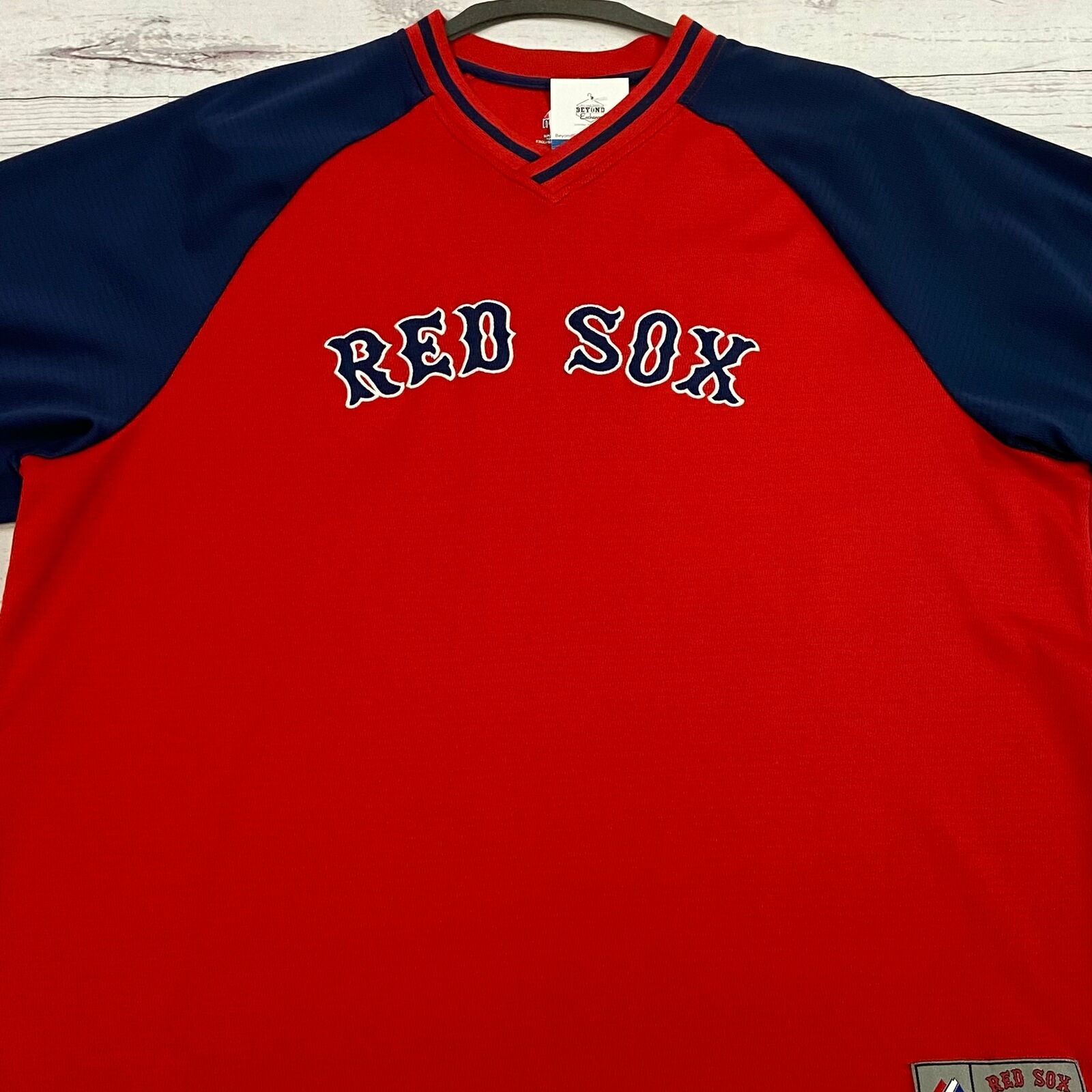 Vintage True Fan Boston Red Sox MLB Red Navy Button Up Jersey Adult Size XL
