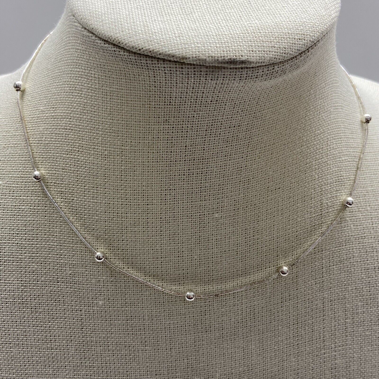 Napier Silver Tone Rope Chain Necklace With Silver Beads 7.5 - 8.5 Inch