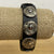 Black Leather Bracelet Hammered Metal Studs Toggle Clasp 8.5” Trapp Boutique