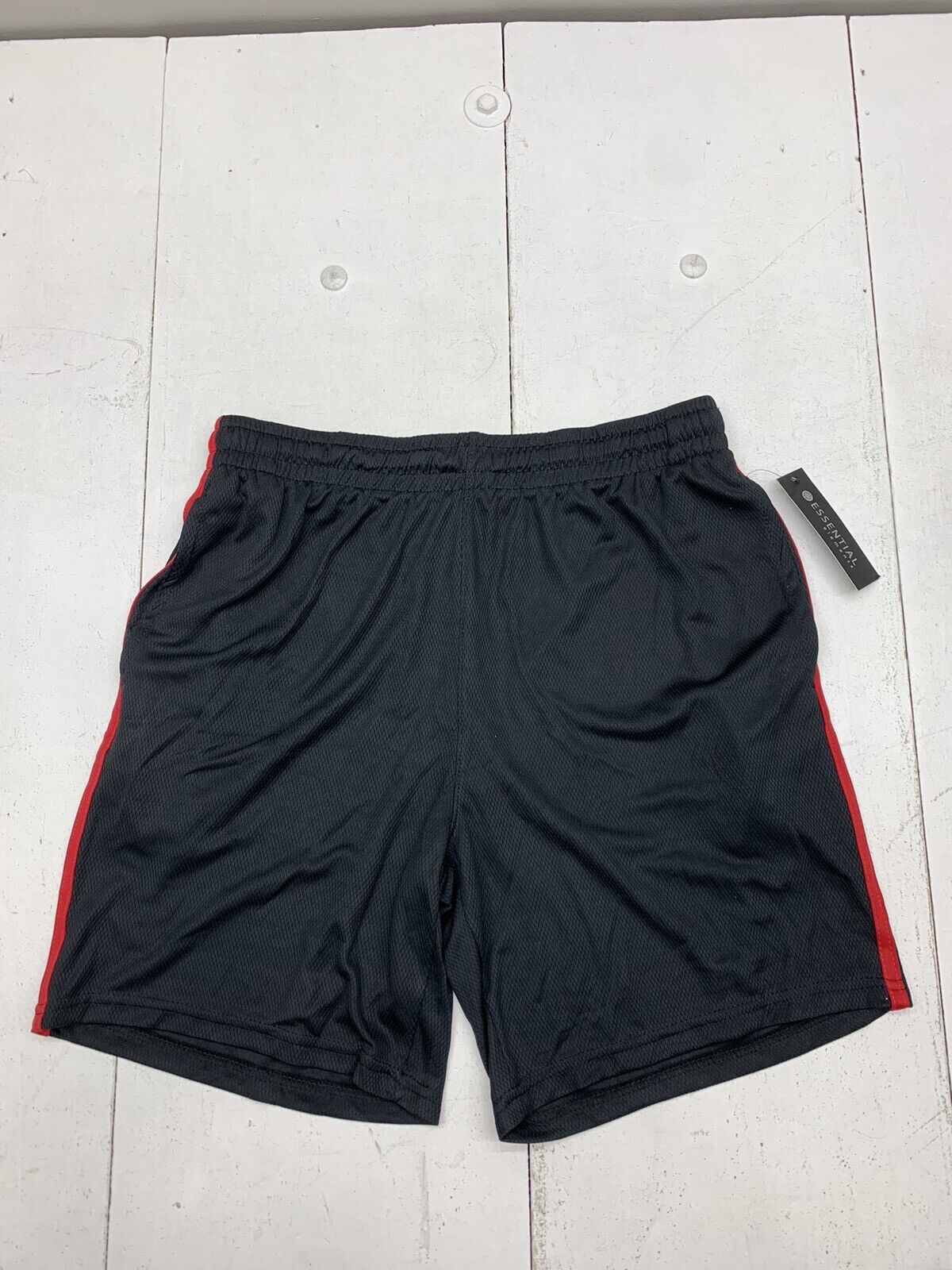 Essential Elements Mens Black Red Mesh Athletic Shorts Size Large