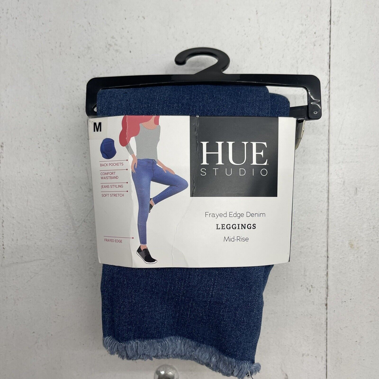 Hue Studio Frayed Edge Denim Mid Rise Leggings Women’s Medium New