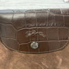 Longchamp Medium Le Pliage Cuir Croco Top Handle Black Leather Brown Suede Purse