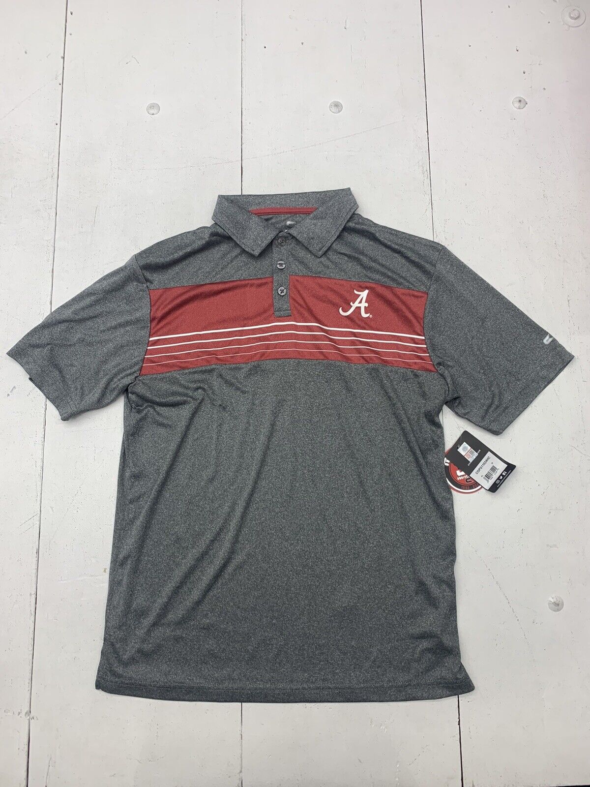 Colosseum Mens Grey Red Alabama Polo Shirt Size Medium