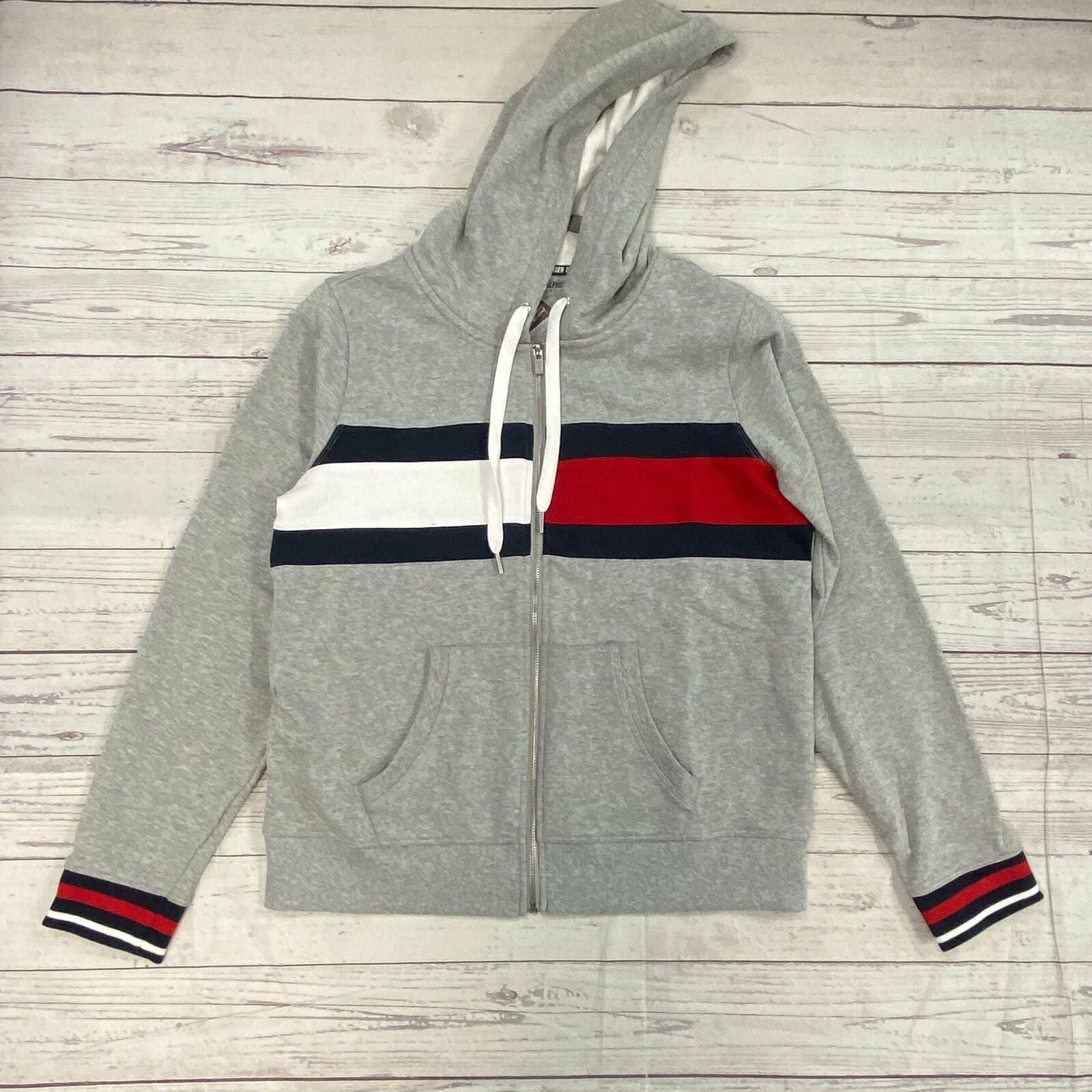 Tommy Hilfiger Sport Gray Logo Zip Up Hoodie Sweater Jacket Woman’s Size L NEW
