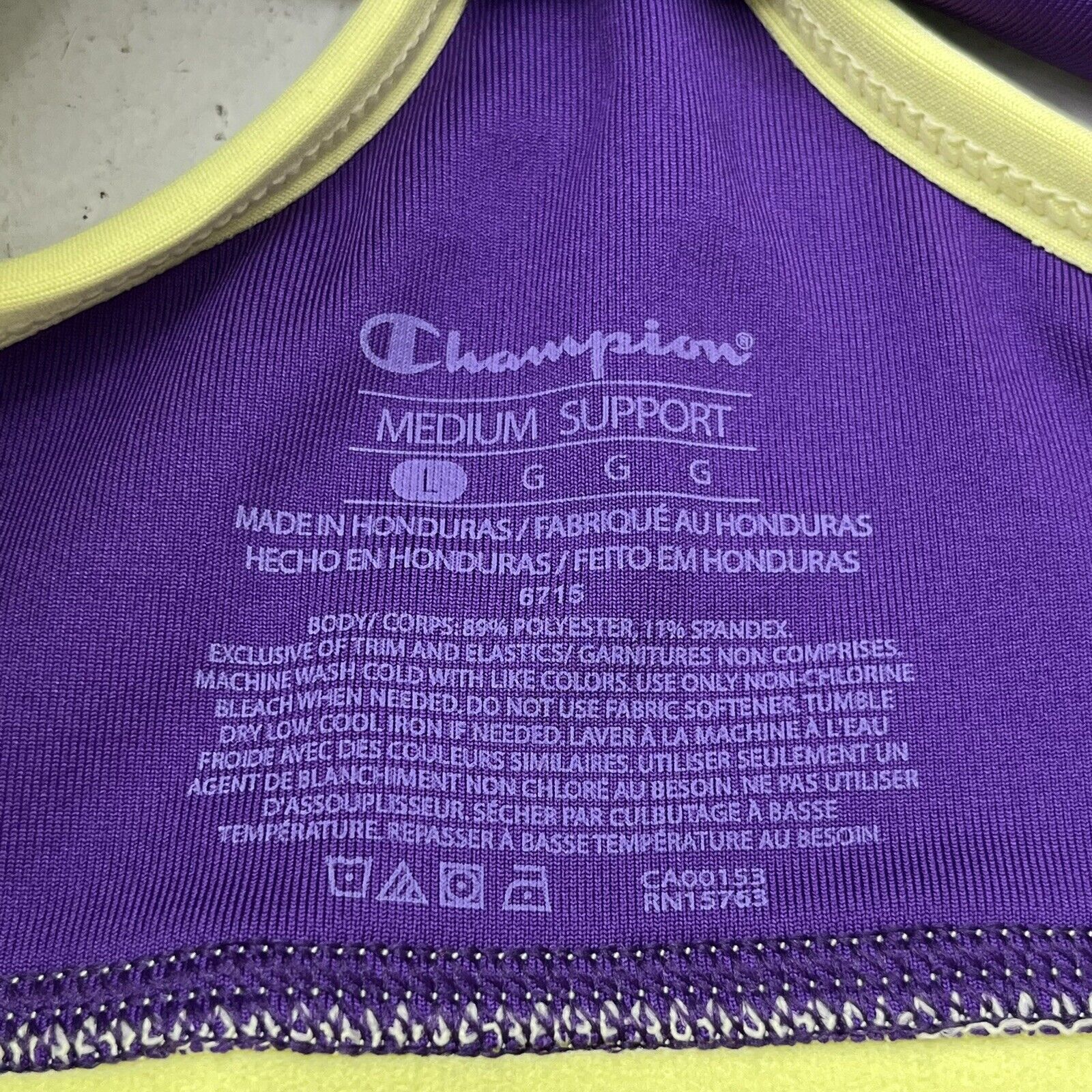 Champion Yellow & Purple Razorback Sports Bra Women's Size Large - beyond  exchange