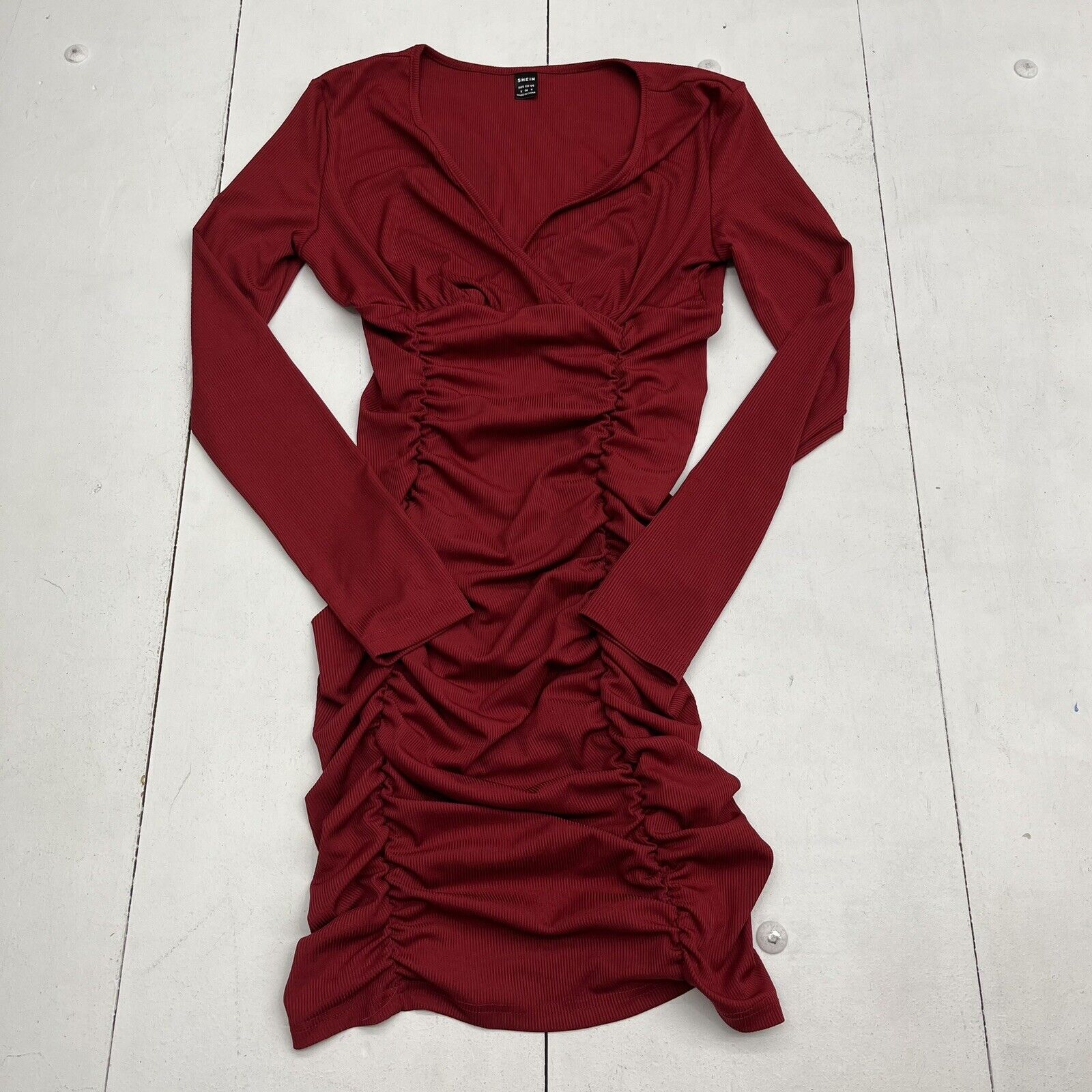 Shein Red Cinched Long Sleeve Dress Women’s Size Small NEW
