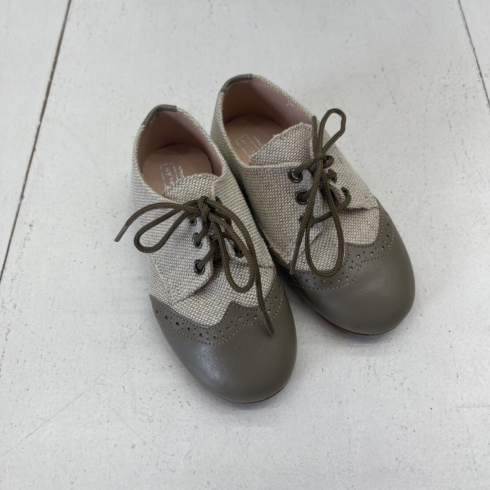 Maria Catalan Taupe Linen Lace Oxford Shoes Kids Size 23 New Without Box