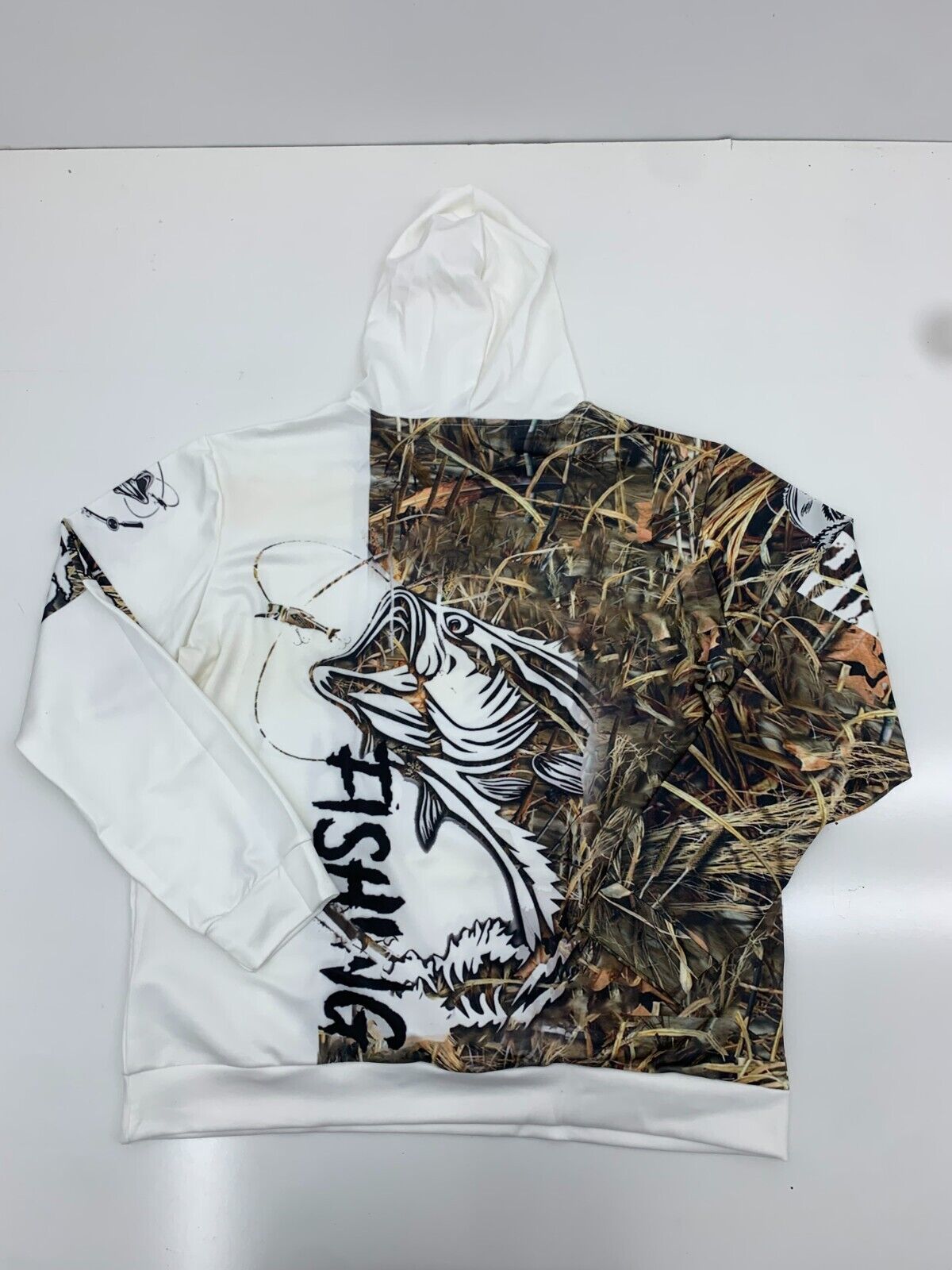 Mens White Camouflage Fishing Hoodie Size XXL