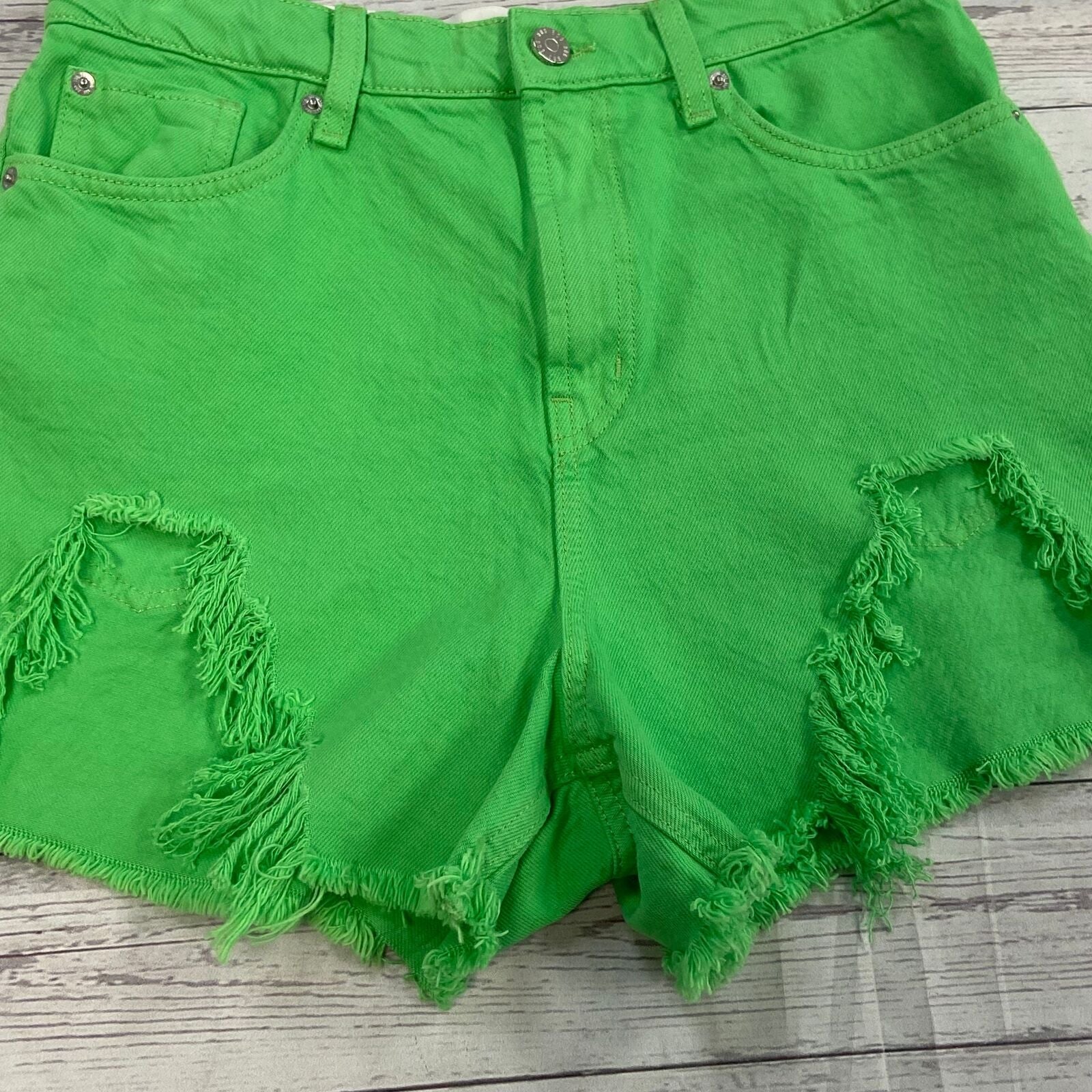 BDG Neon Green Distressed Denim Jean Cut-Off A-Line Shorts Women Size -  beyond exchange